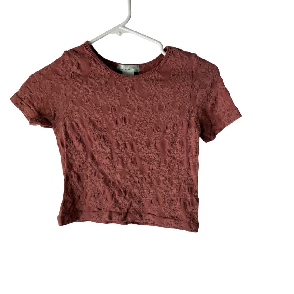 Emma & Elsa Y2k One Size Pink Floral Textured Short Sleeve‎ Stretch Baby Tee